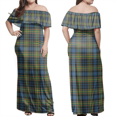 MacLellan Ancient Tartan Off Shoulder Long Dress