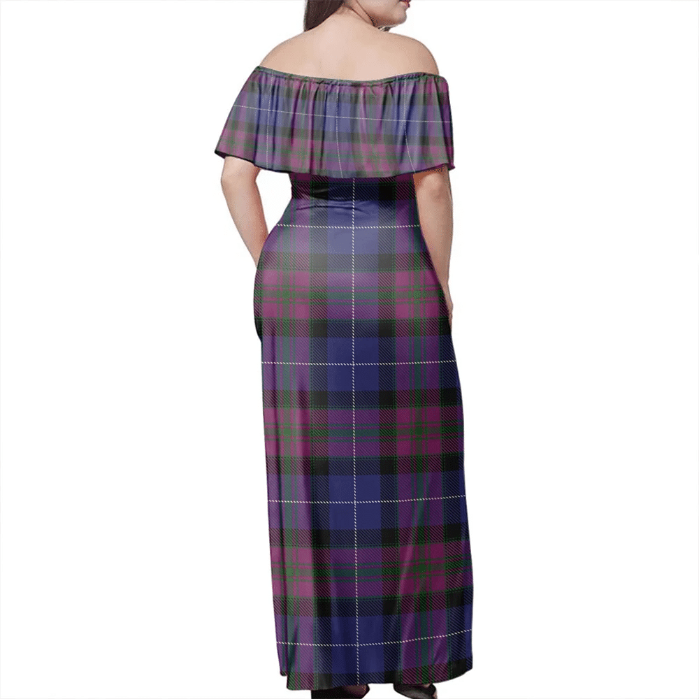 Pride Of Scotland Tartan Off Shoulder Long Dress