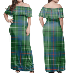 Duncan Ancient Tartan Off Shoulder Long Dress