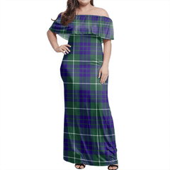 Hamilton Hunting Modern Tartan Off Shoulder Long Dress