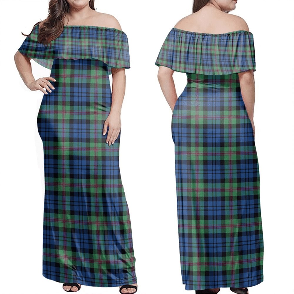 Baird Ancient Tartan Off Shoulder Long Dress