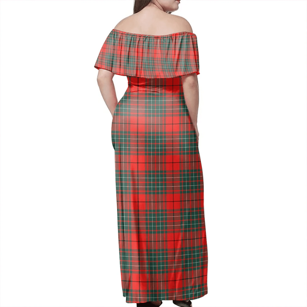 Cumming Modern Tartan Off Shoulder Long Dress