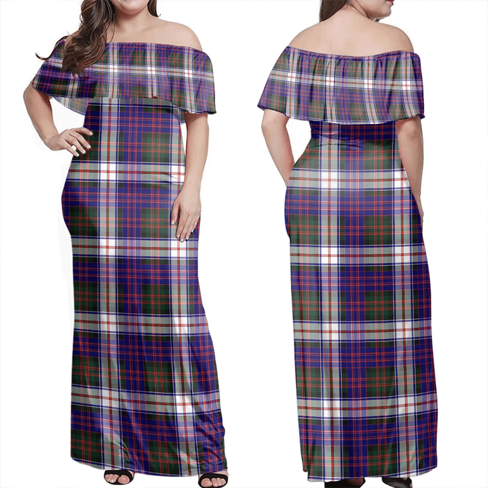 MacDonald Dress Modern Tartan Off Shoulder Long Dress