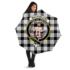 MacFarlane Black White Tartan Crest Umbrella