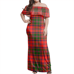 Stewart Of Appin Modern Tartan Off Shoulder Long Dress