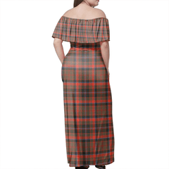 Cumming Hunting Weathered Tartan Off Shoulder Long Dress