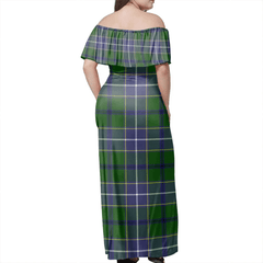 Wishart Hunting Modern Tartan Off Shoulder Long Dress