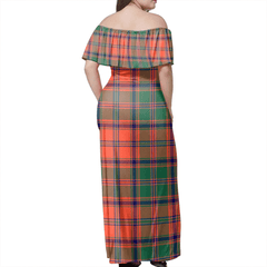 Stewart Of Appin Ancient Tartan Off Shoulder Long Dress