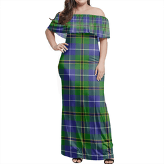 Turnbull Hunting Tartan Off Shoulder Long Dress