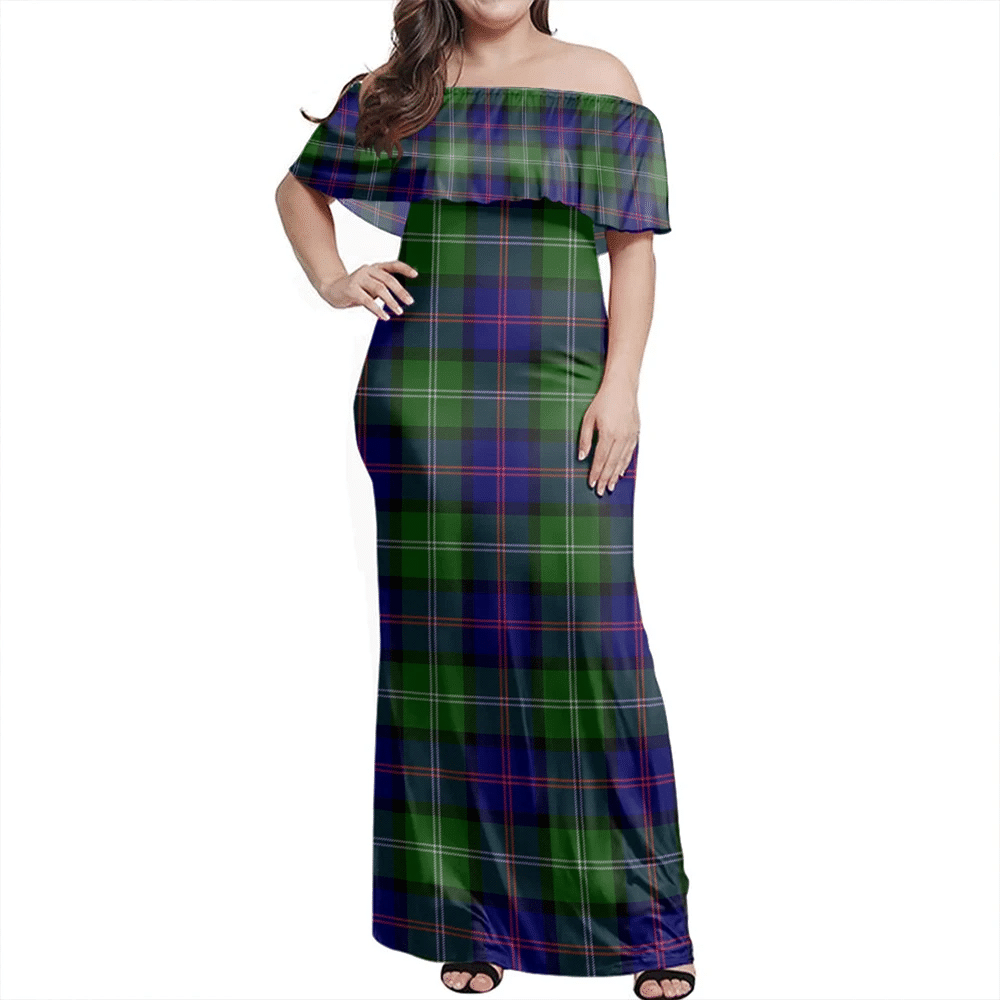 MacThomas Modern Tartan Off Shoulder Long Dress