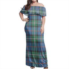 MacPhail Hunting Ancient Tartan Off Shoulder Long Dress