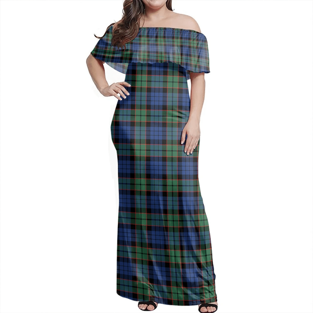 Fletcher Ancient Tartan Off Shoulder Long Dress