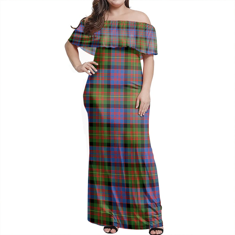 Carnegie Ancient Tartan Off Shoulder Long Dress