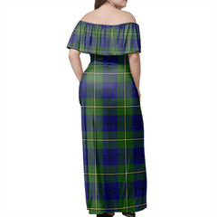 Johnston Modern Tartan Off Shoulder Long Dress