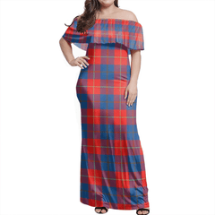 Galloway Red Tartan Off Shoulder Long Dress