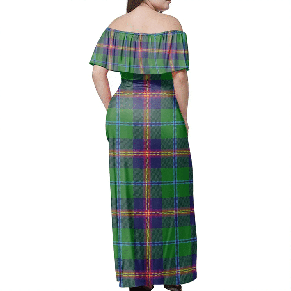 Young Modern Tartan Off Shoulder Long Dress