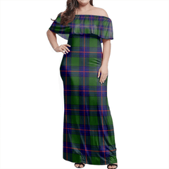 Shaw Modern Tartan Off Shoulder Long Dress