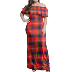 Fraser Modern Tartan Off Shoulder Long Dress