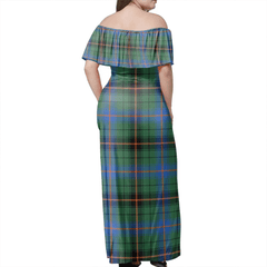 Davidson Ancient Tartan Off Shoulder Long Dress