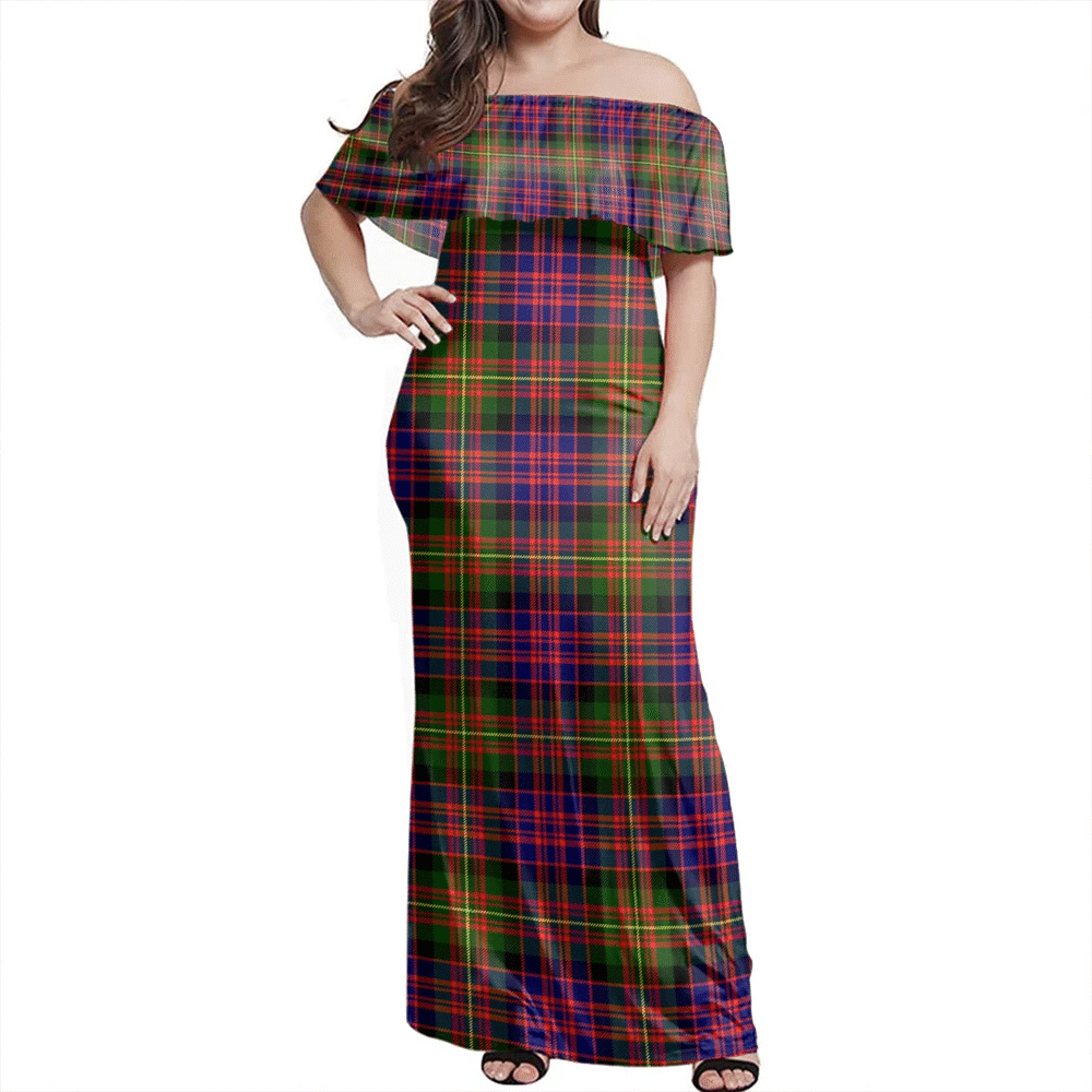 Carnegie Modern Tartan Off Shoulder Long Dress