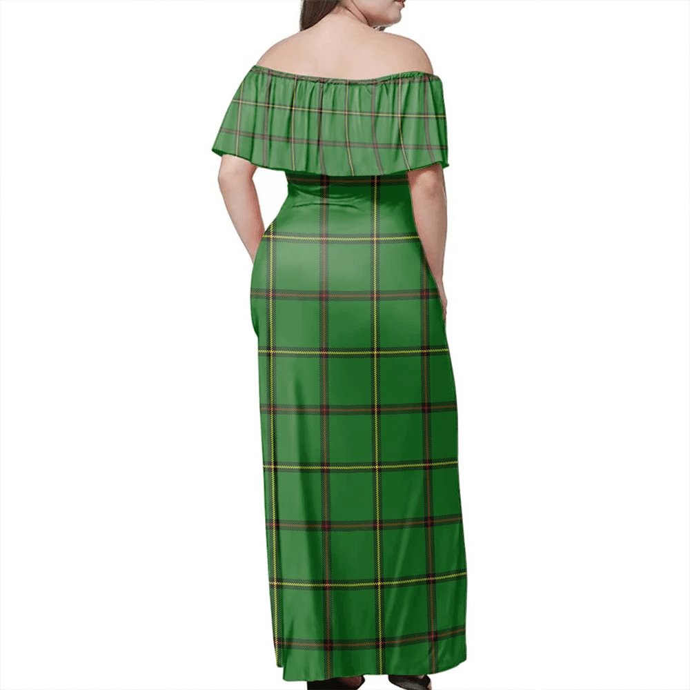 Don Tribe Of Mar Tartan Off Shoulder Long Dress