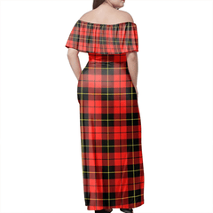 Wallace Hunting Red Tartan Off Shoulder Long Dress