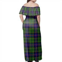 Forsyth Modern Tartan Off Shoulder Long Dress