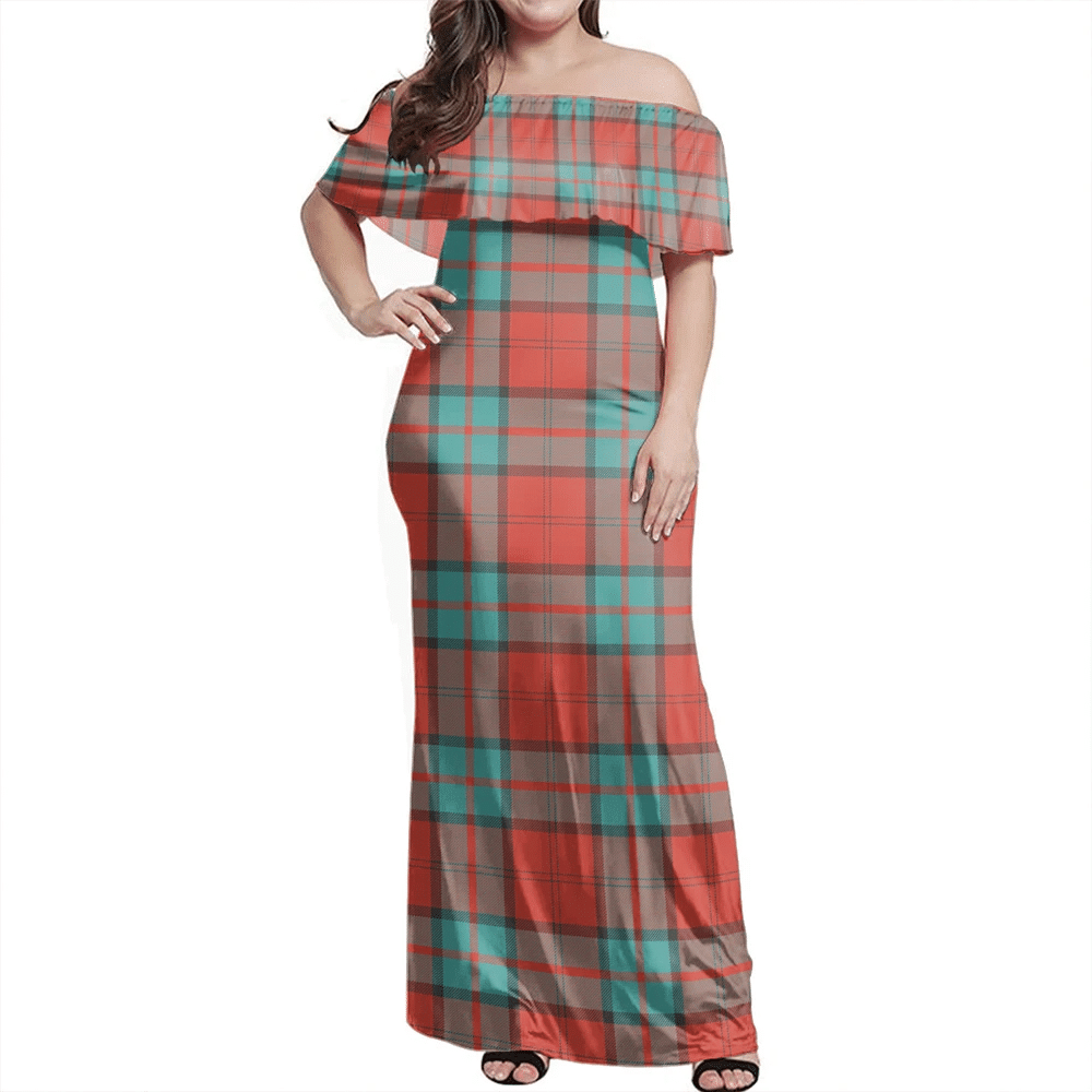 Dunbar Ancient Tartan Off Shoulder Long Dress