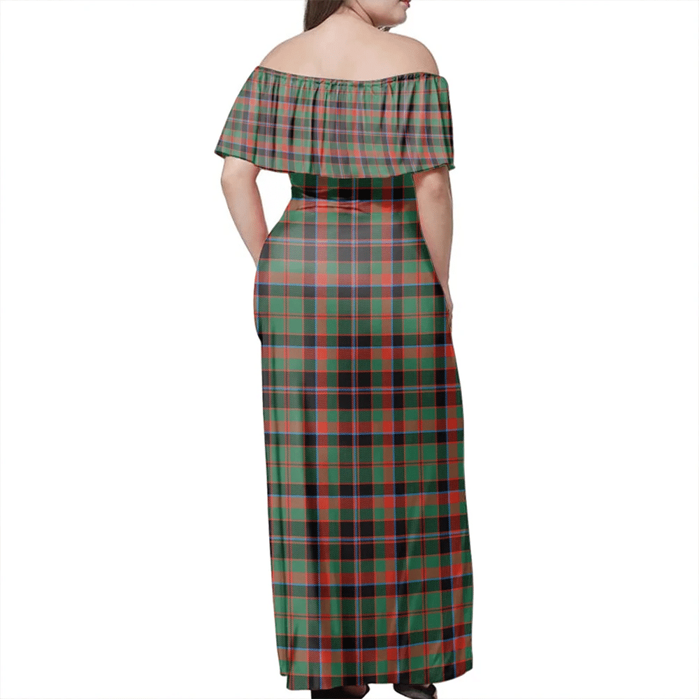 Cumming Hunting Ancient Tartan Off Shoulder Long Dress