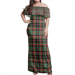 Cumming Hunting Ancient Tartan Off Shoulder Long Dress