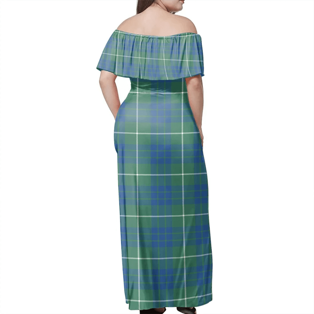 Hamilton Hunting Ancient Tartan Off Shoulder Long Dress