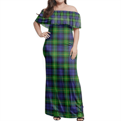 Gordon Modern Tartan Off Shoulder Long Dress