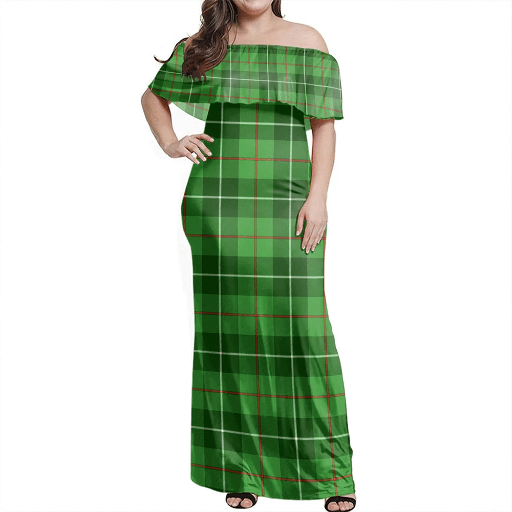 Galloway District Tartan Off Shoulder Long Dress