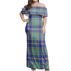 Us Marine Tartan Off Shoulder Long Dress