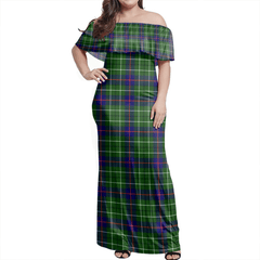 Duncan Modern Tartan Off Shoulder Long Dress