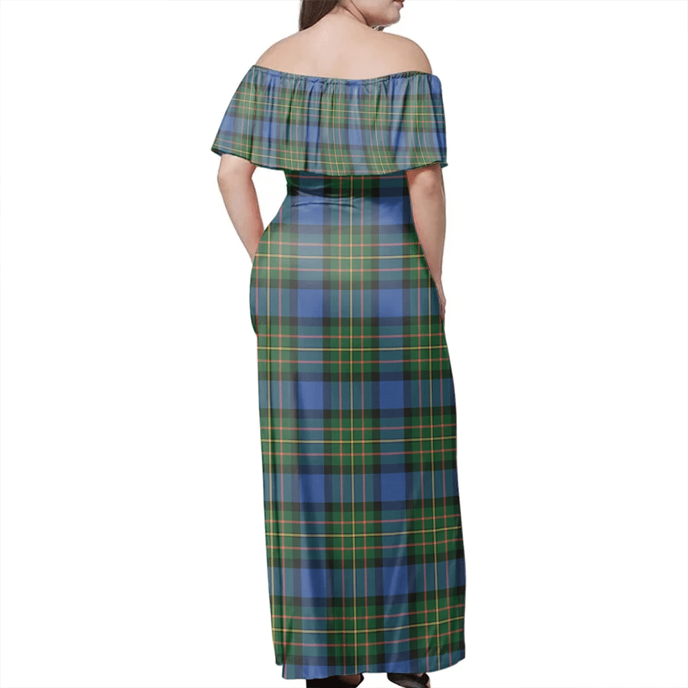 MacLaren Ancient Tartan Off Shoulder Long Dress