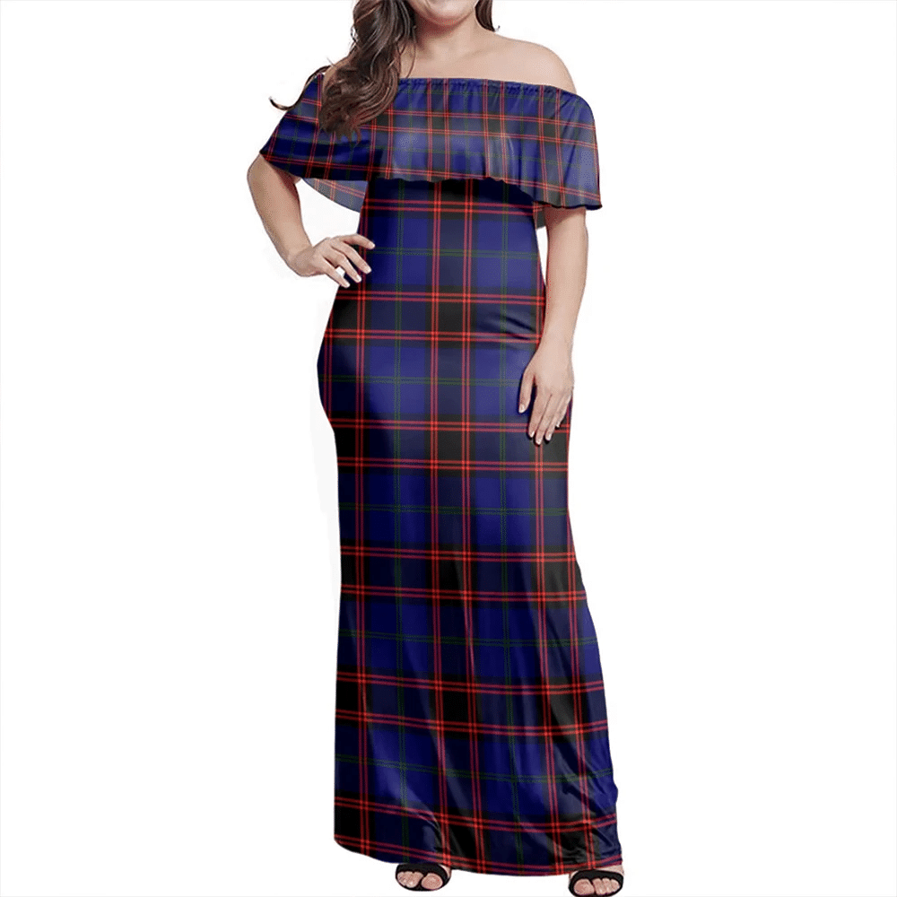 Home Modern Tartan Off Shoulder Long Dress