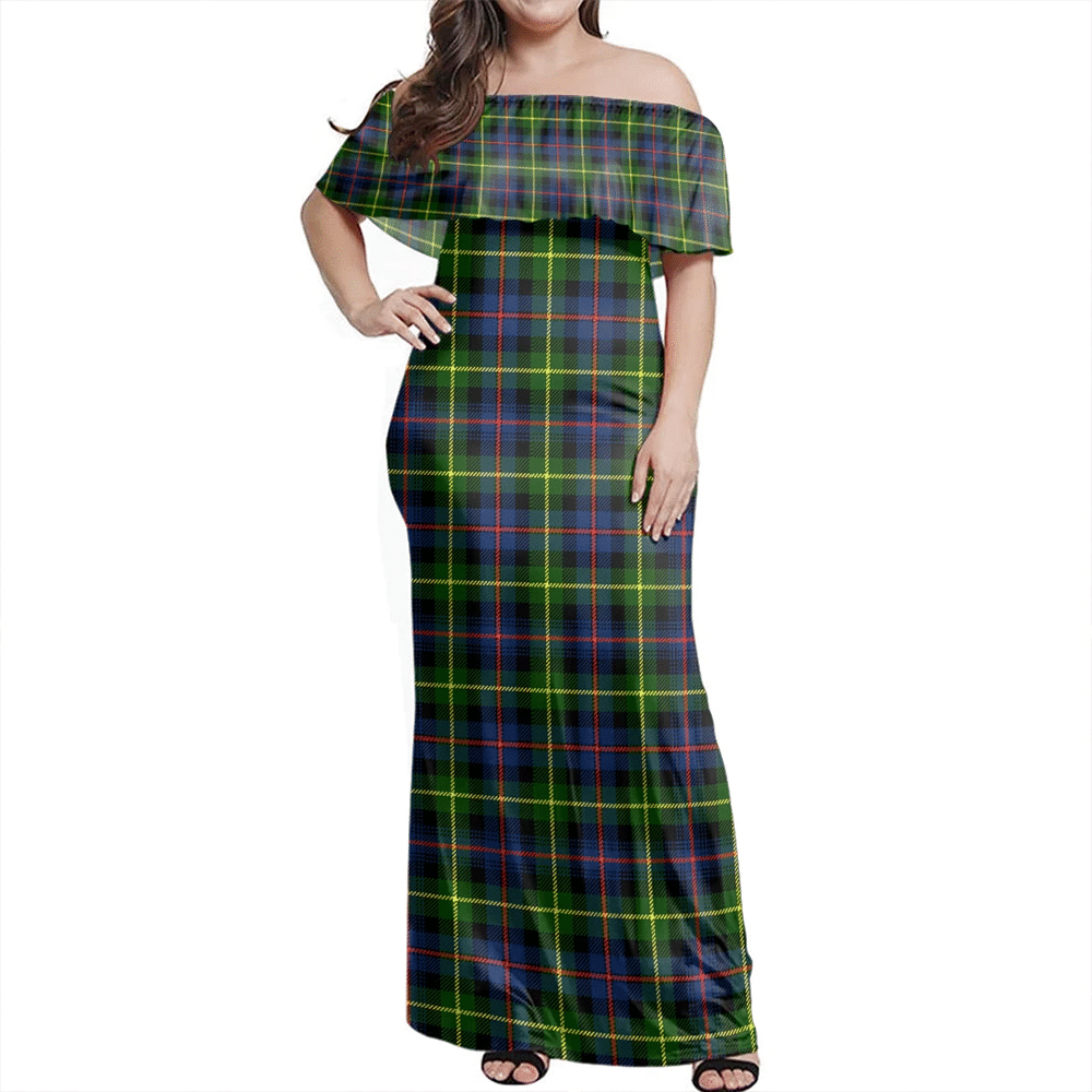 Farquharson Modern Tartan Off Shoulder Long Dress