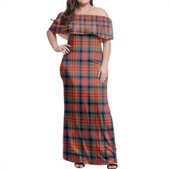 MacDuff Ancient Tartan Off Shoulder Long Dress