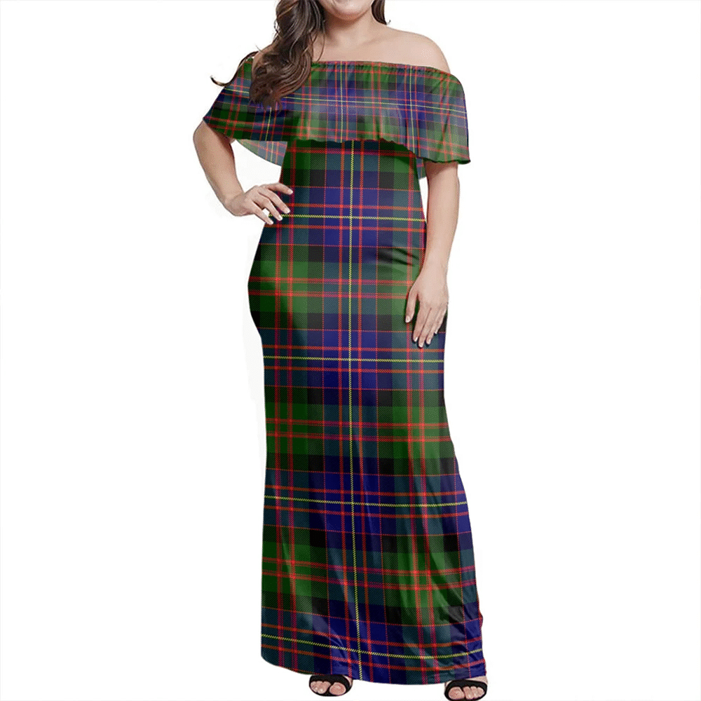 Cameron Of Erracht Modern Tartan Off Shoulder Long Dress