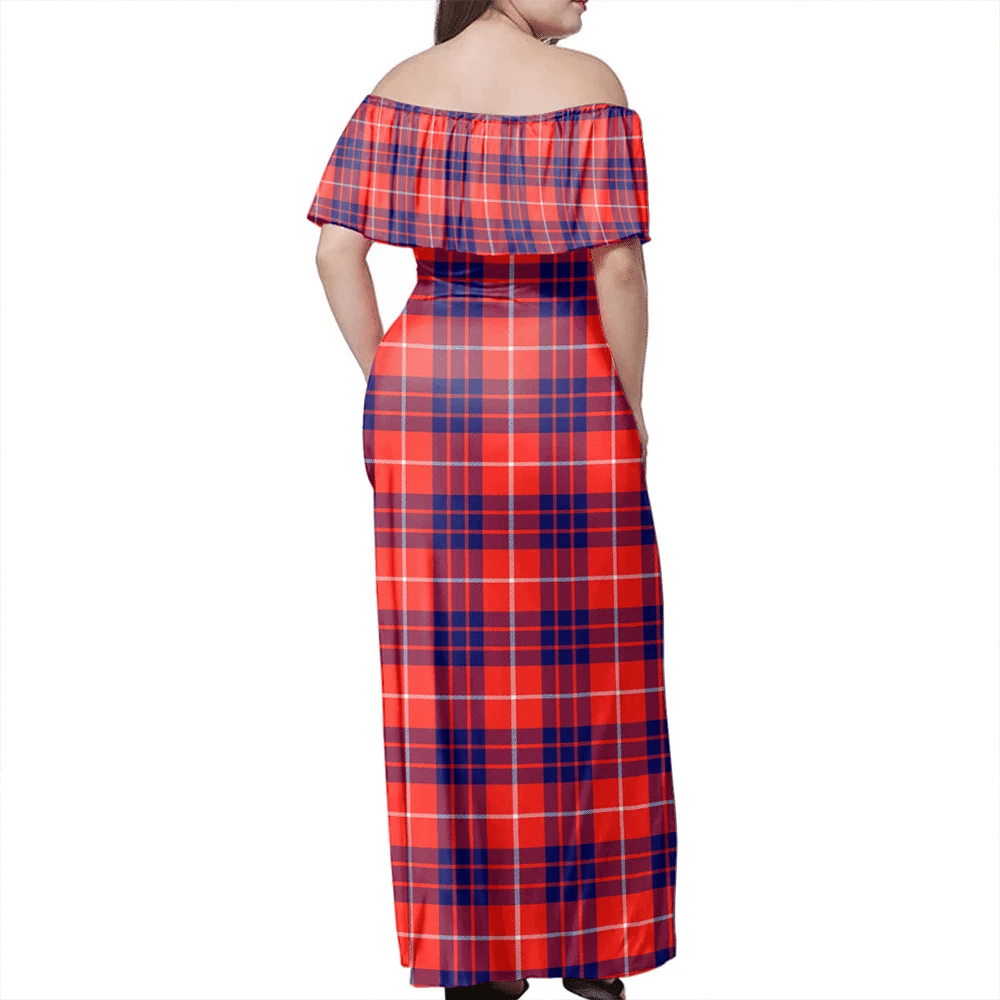 Hamilton Modern Tartan Off Shoulder Long Dress