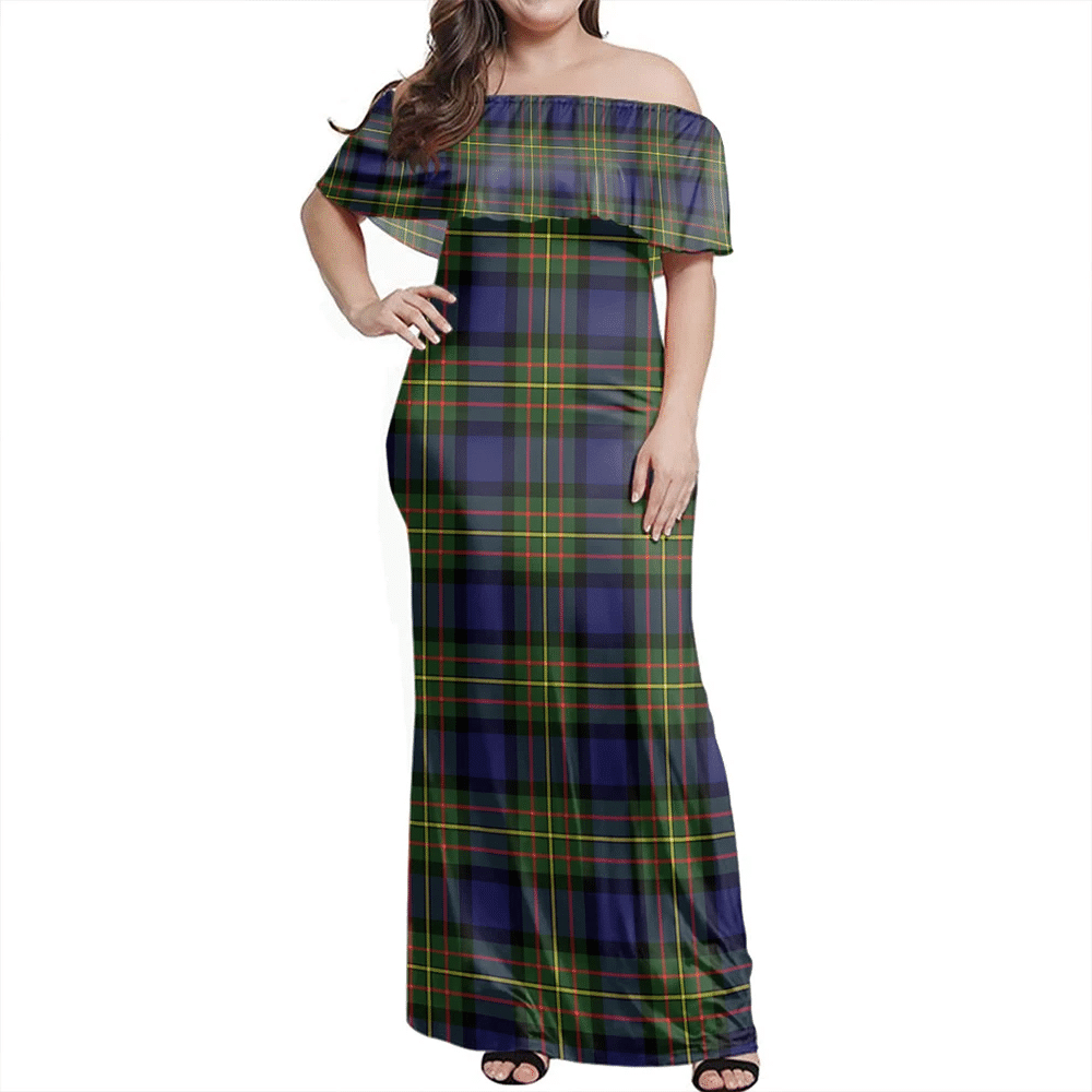 MacLaren Modern Tartan Off Shoulder Long Dress