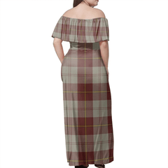 Cunningham Burgundy Dancers Tartan Off Shoulder Long Dress