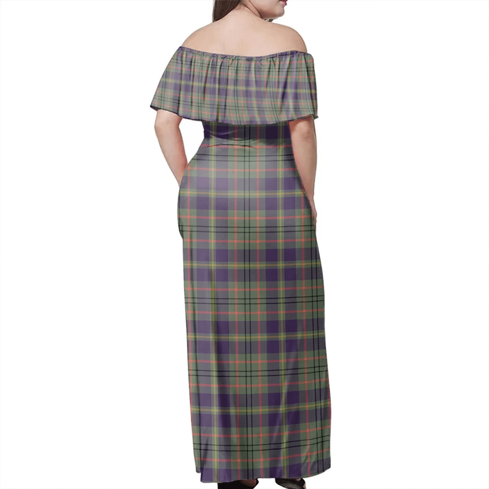 Taylor Weathered Tartan Off Shoulder Long Dress