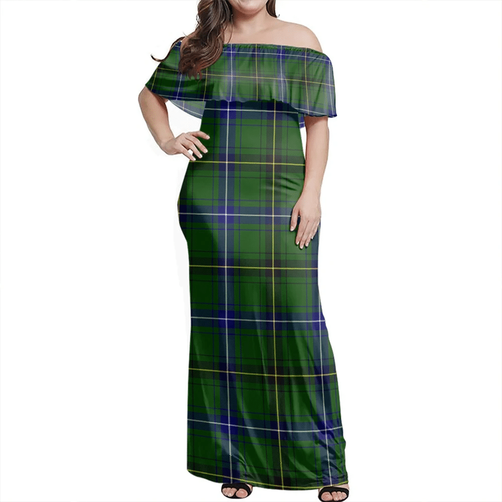 Henderson Modern Tartan Off Shoulder Long Dress