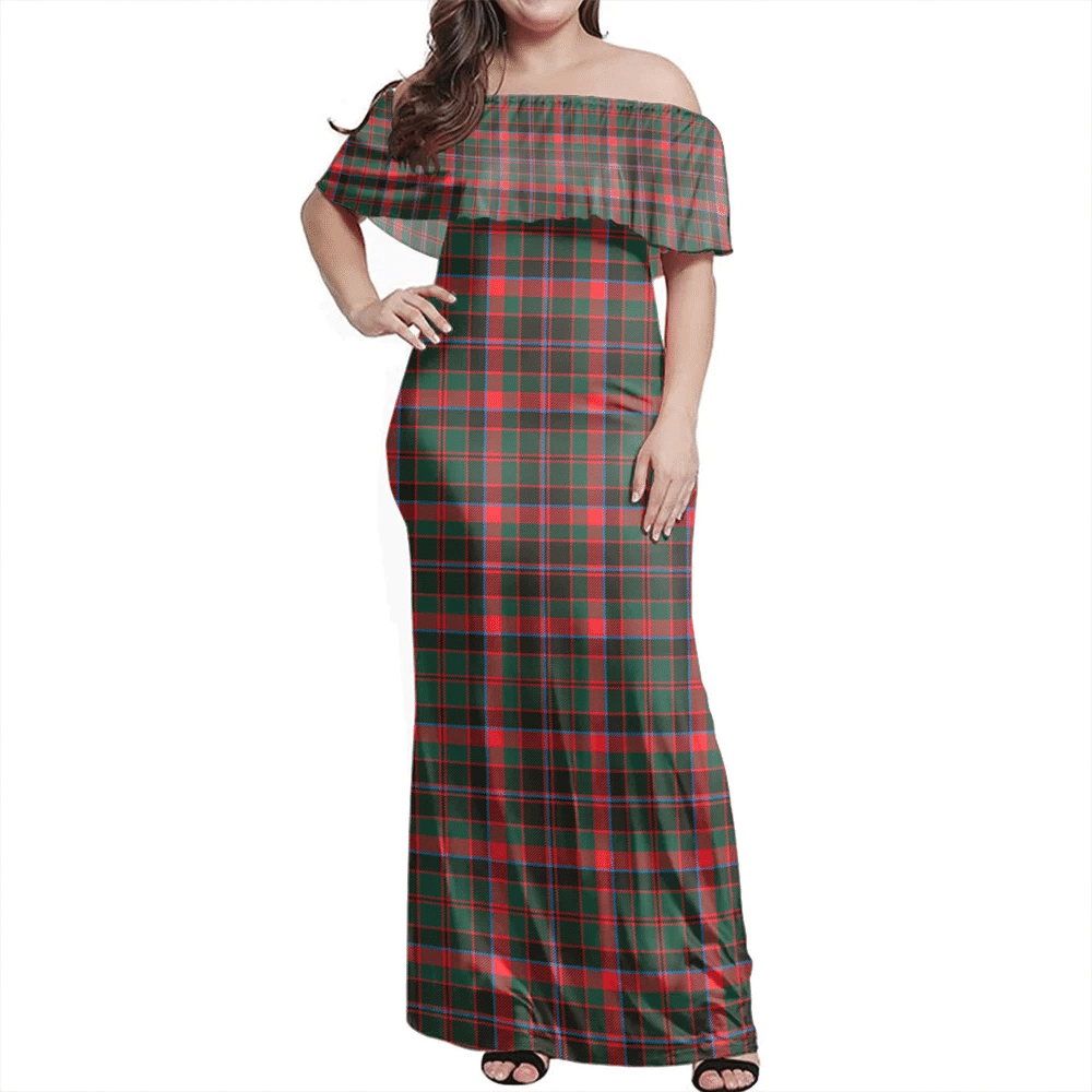 Cumming Hunting Modern Tartan Off Shoulder Long Dress