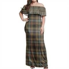 Stewart Hunting Weathered Tartan Off Shoulder Long Dress