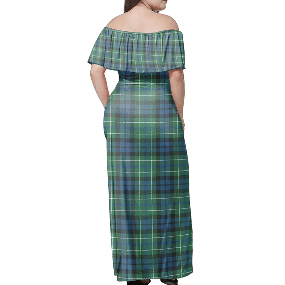 MacNeil Of Colonsay Ancient Tartan Off Shoulder Long Dress