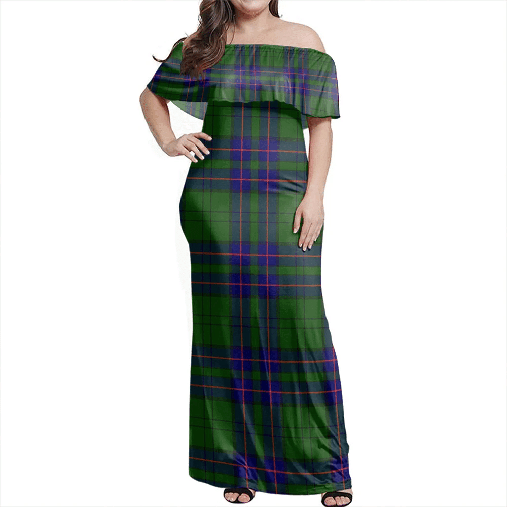 Lockhart Modern Tartan Off Shoulder Long Dress