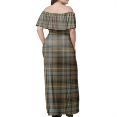 Stewart Hunting Weathered Tartan Off Shoulder Long Dress